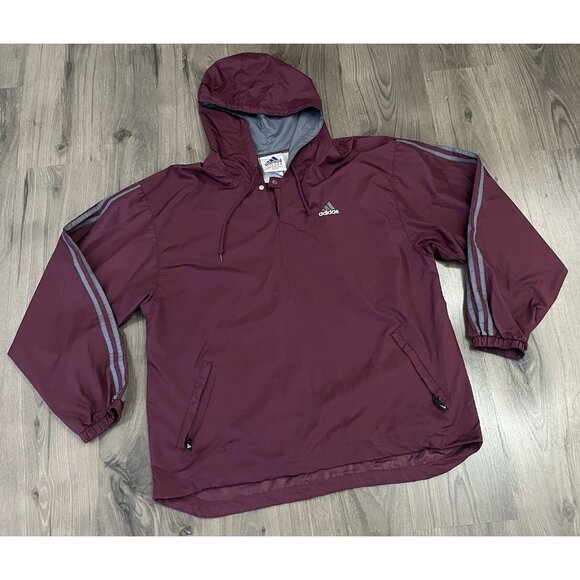 Vintage Adidas Windbreaker Jacket Mens Medium Maroon Hood Pullover Vented - Picture 1 of 8